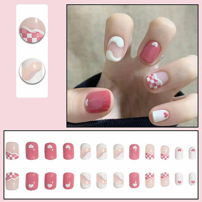 Vokupoga Square Press On Nails White Pink Acrylic 24Pcs Reusable
