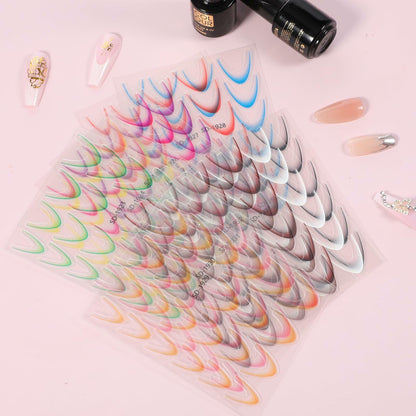 Lnngub Nail Art Stickers French Gradient Stripes White 12 Sheets