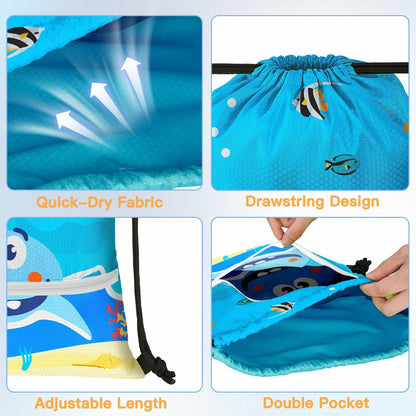 Slohif Kids Drawstring Backpack Green Dinosaur Waterproof Nylon Large