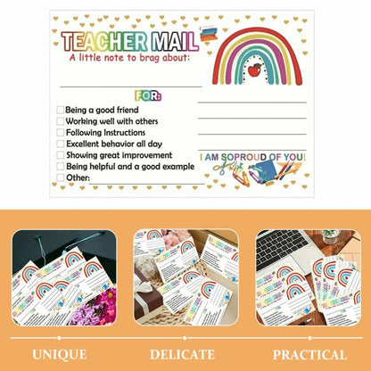 NUOBESTY 50pcs Rainbow Classroom Behavior Incentive Postcards for Teachers