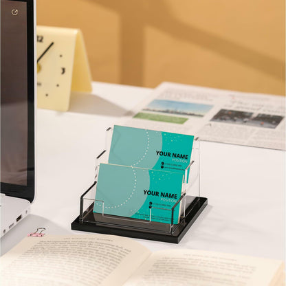 Feifeiya 2 Pcs 2 Tier Clear Acrylic Business Card Holder Stand 2 Slots