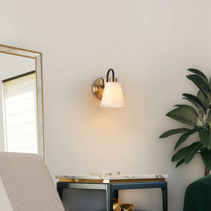 GEPOW Black Gold Wall Sconce Modern Fabric Shade Bathroom Wall Light