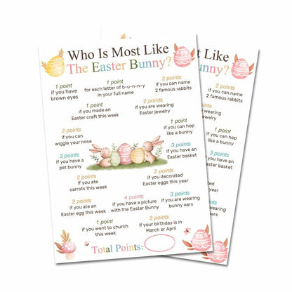Who Is Most Like The Easter Bunny Game Cards Watercolor Eggs Flowers Set 20