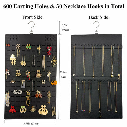 Neehows Hanging Earring Organizer Wall Holder 600 Holes 30 Hooks Black