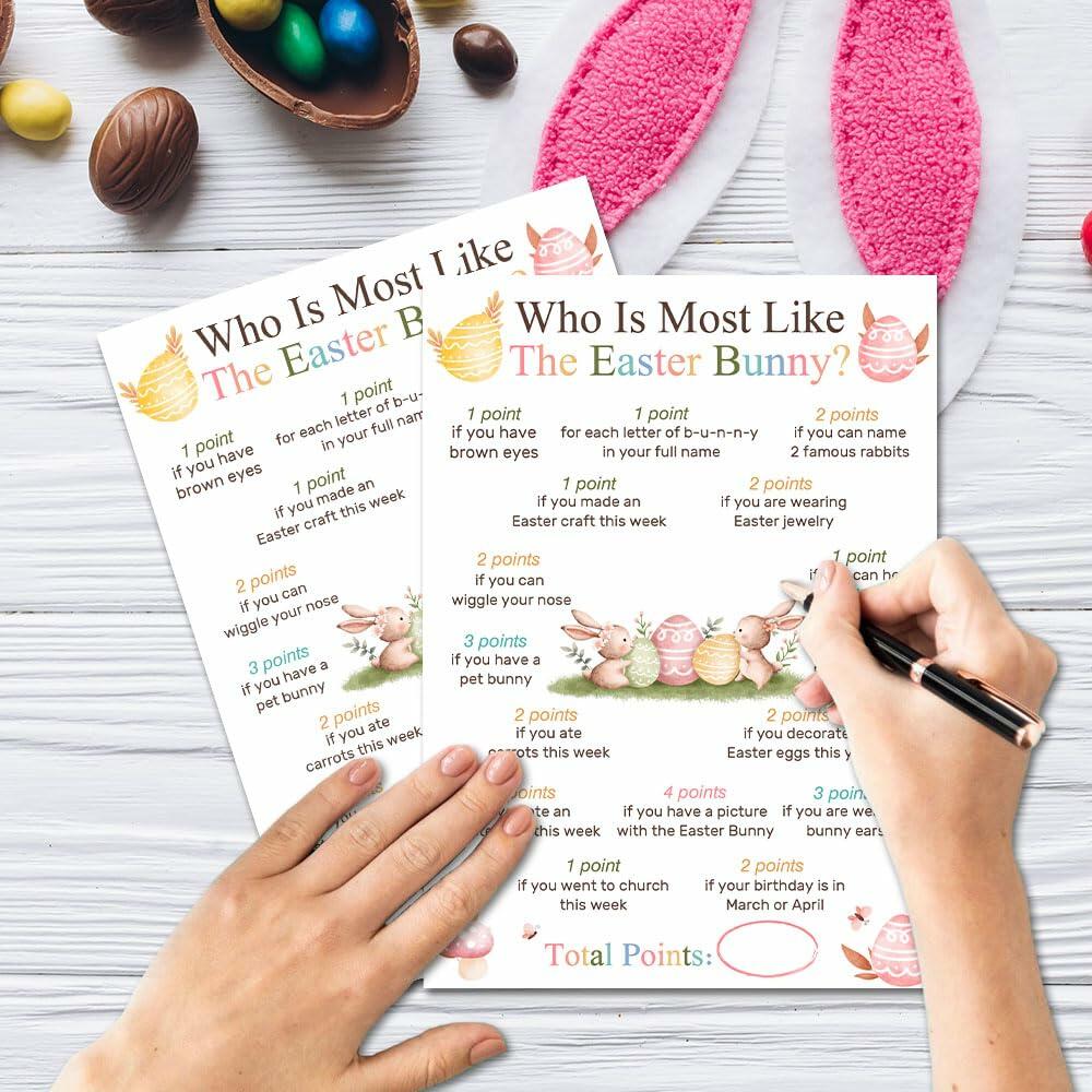 Who Is Most Like The Easter Bunny Game Cards Set of 20 Colorful Eggs