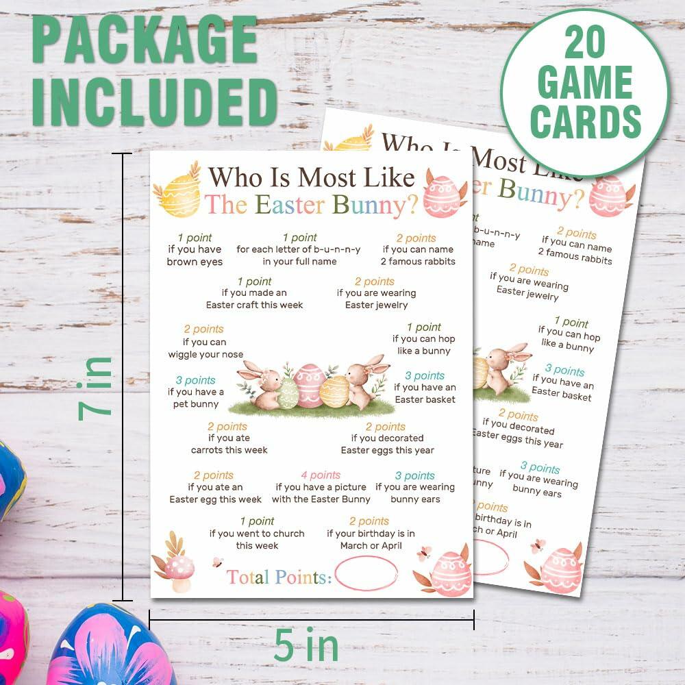 Who Is Most Like The Easter Bunny Game Cards Set of 20 Colorful Eggs