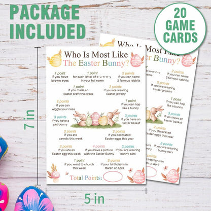 Who Is Most Like The Easter Bunny Game Cards Set of 20 Colorful Eggs