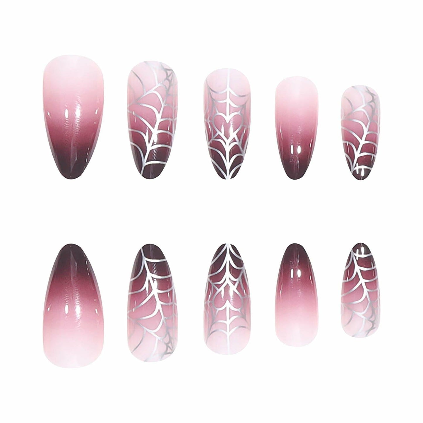 RUOKEXIN Medium Purple Ombre Halloween Press On Nails Spider Web 24Pcs