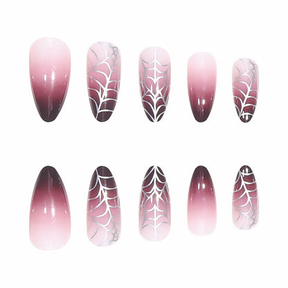 RUOKEXIN Medium Purple Ombre Halloween Press On Nails Spider Web 24Pcs