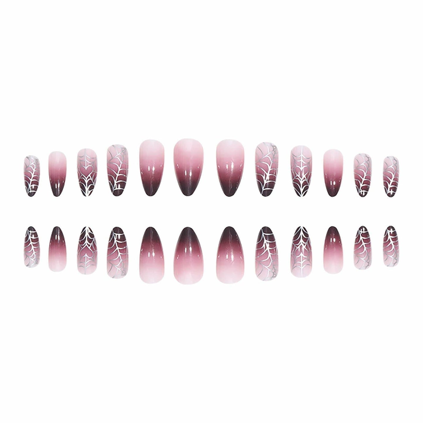 RUOKEXIN Medium Purple Ombre Halloween Press On Nails Spider Web 24Pcs