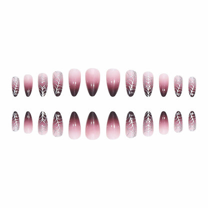 RUOKEXIN Medium Purple Ombre Halloween Press On Nails Spider Web 24Pcs