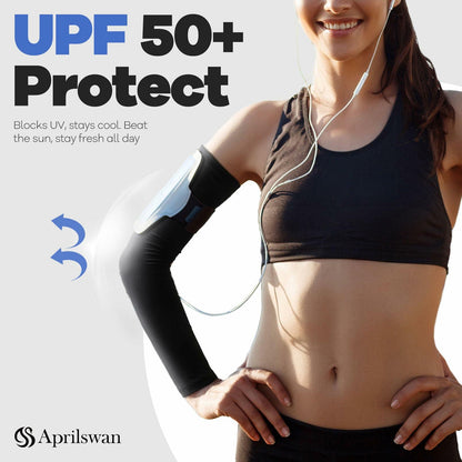 Aprilswan UV Sun Protection Arm Sleeves Compression Non Slip White 1 Pair