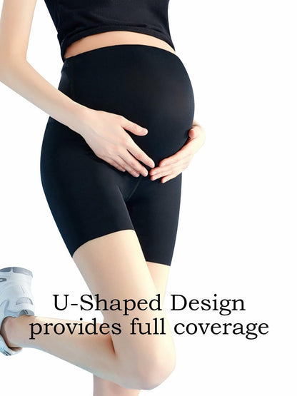 Maternity Yoga Shorts Over Belly Bump UV Block Buttery Soft Black Size S