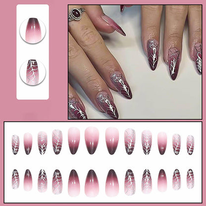 RUOKEXIN Medium Purple Ombre Halloween Press On Nails Spider Web 24Pcs