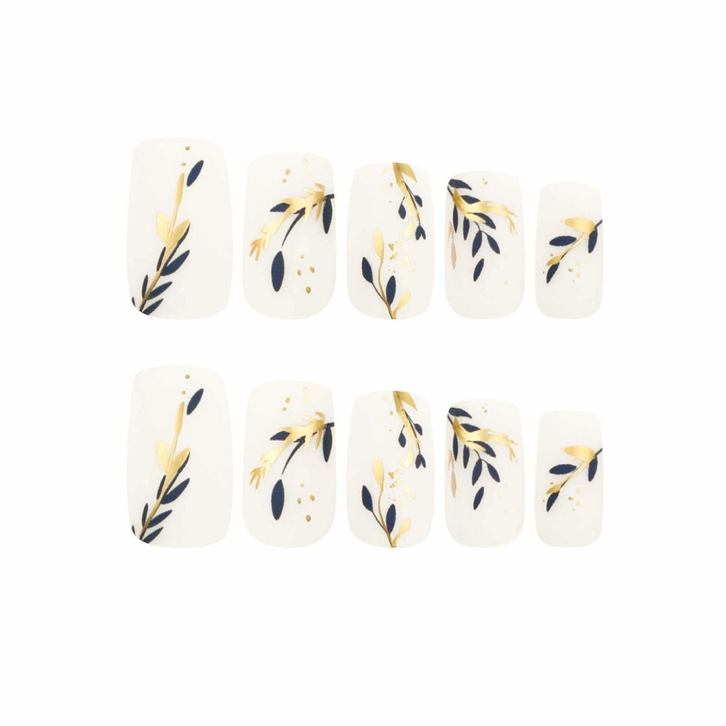 RUOKEXIN Acrylic Coffin Nails 24Pcs Red Blue Flower Gold Rhinestones Glossy
