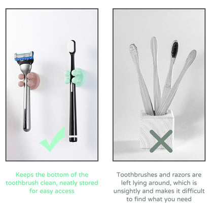 3 Pcs Silicone Toothbrush & Razor Holder Waterproof Self Adhesive Hook