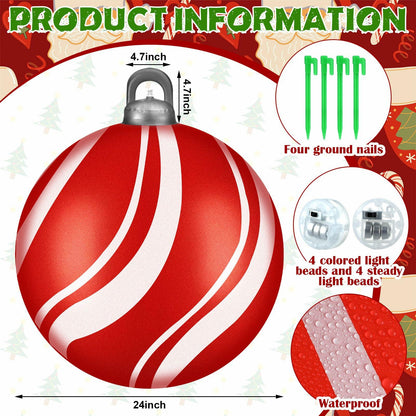 Jetec 4 Pcs 24in Light Up PVC Inflatable Christmas Balls Outdoor Decorations