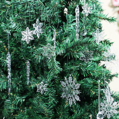 PRETYZOOM Acrylic Crystal Christmas Tree Ornaments Clear 20pcs Snowflake Icicle
