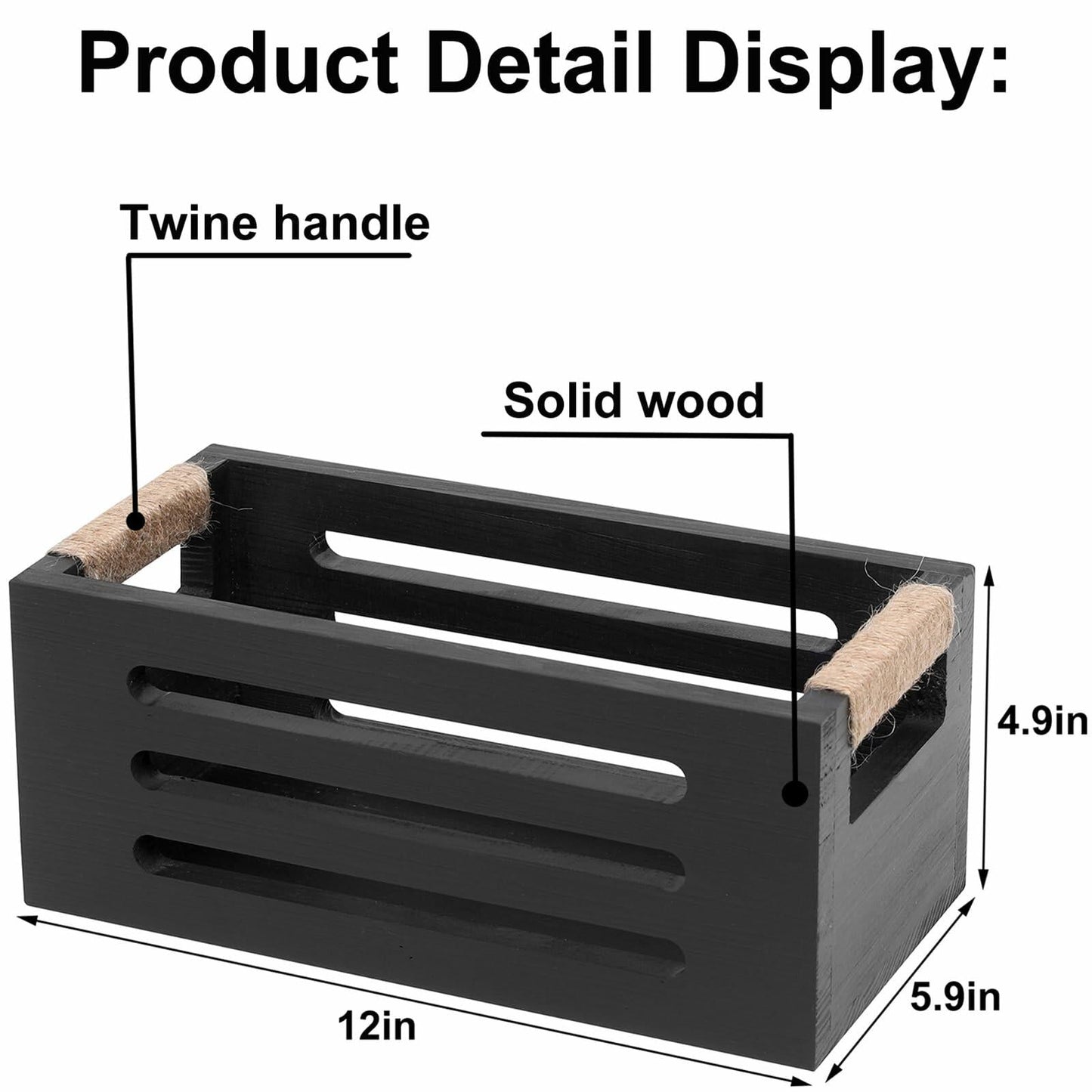 Wood Toilet Paper Holder Basket with Handles Black 12x5.9x4.9in Black