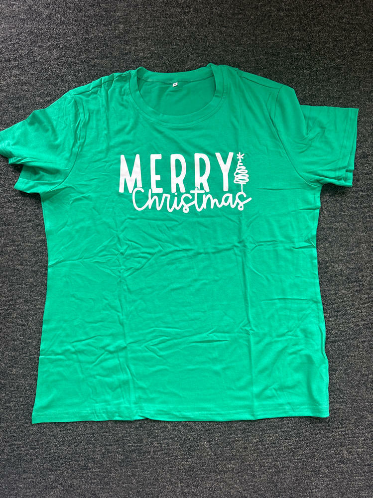 Merry Christmas Women's Graphic Short Sleeve Shirt Green Size XXL