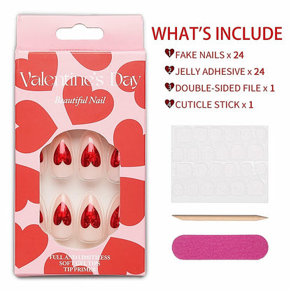 Doneace Valentine's Day Red French Tip Press-on Nails 24PCS Medium Almond