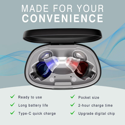 OTC Rechargeable Hearing Aids for Seniors Noise Cancellation In-Ear Black