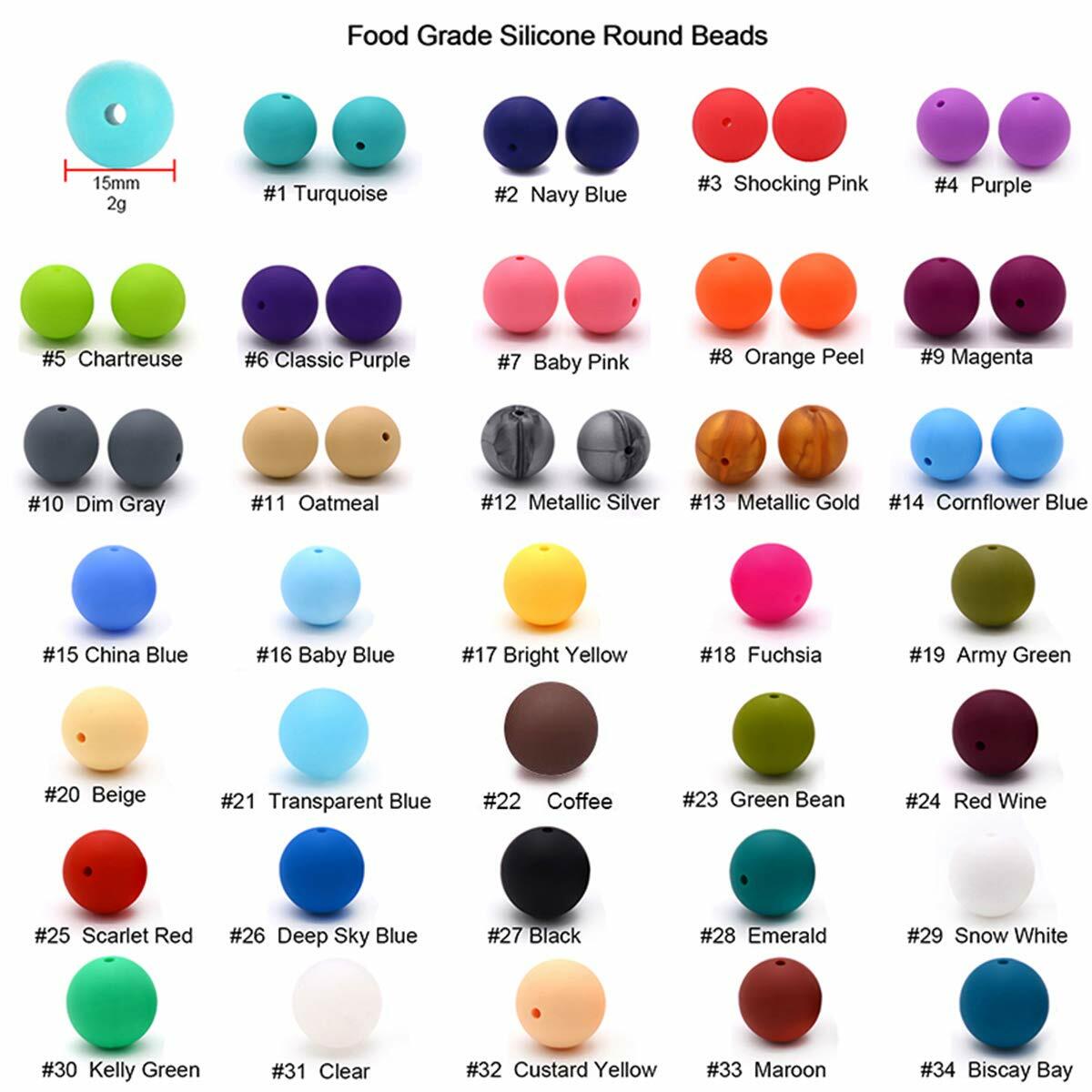 Alenybeby Silicone Pearl Beads 15mm 100pcs Round White Loose Beads