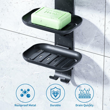 MAYZOLOP Soap Dish Holder Shower Wall Mount with 2 Hooks Bathroom