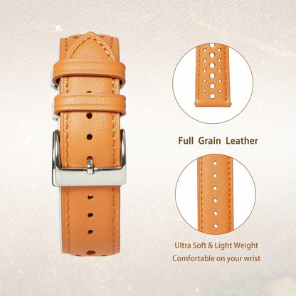 Jeereal Leather Watch Band Strap 22mm Tan Genuine Leather