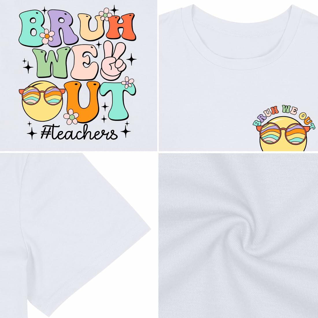 Teacher Shirts Women Last Day of School Bruh Letter Print White Size XL
