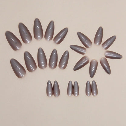 24 Pcs Almond Medium White Acrylic Press On Nails Glitter Full Cover