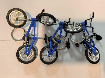 Blue Mini Bike Keychains Set of 3 Alloy Plastic Detachable Wheels Keyrings