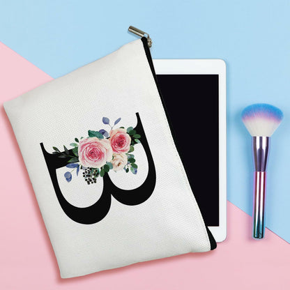Flower Letter V Makeup Bag Alphabet Initial Cosmetic Birthday Gift Women