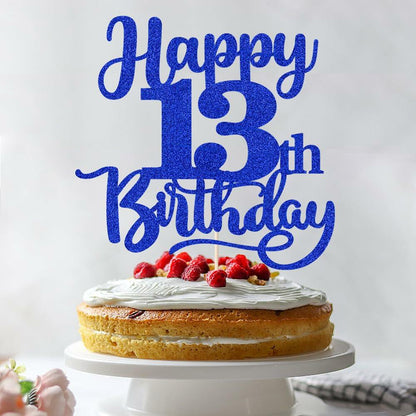 Sleyberoy Happy 16th Birthday Cake Topper Glitter Deep Blue 1 PCS