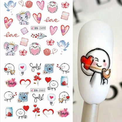 Valentines Day Nail Stickers 12 Sheets Heart Lip Flower Nail Art Pink