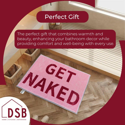 DSB Get Naked Bath Mat 20x32 Pink Rainbow Letters Non Slip Microfiber