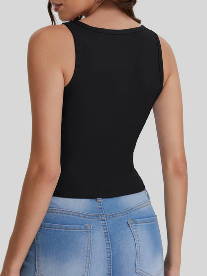 Bloggerlove Womens Summer Crop Ribbed Knit Tank Top Black Size S