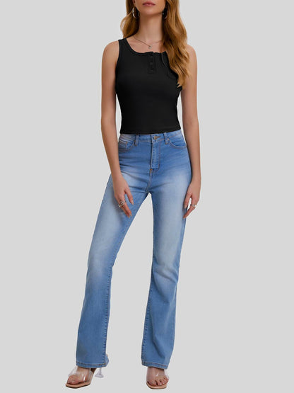 Bloggerlove Womens Summer Crop Ribbed Knit Tank Top Black Size S