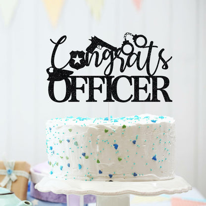 Congrats Officer Cake Topper 2025 Police Graduation Black Glitter