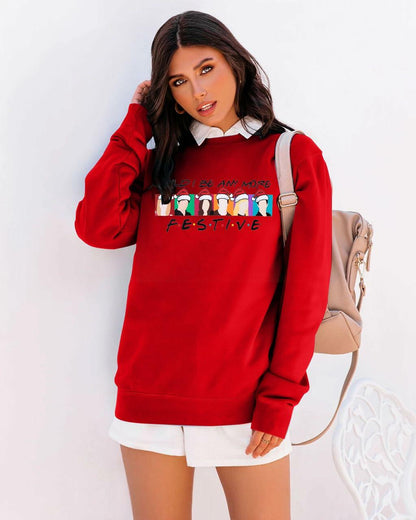 FASHGL Christmas Friends Sweatshirt Women Red Long Sleeve Tee Size L