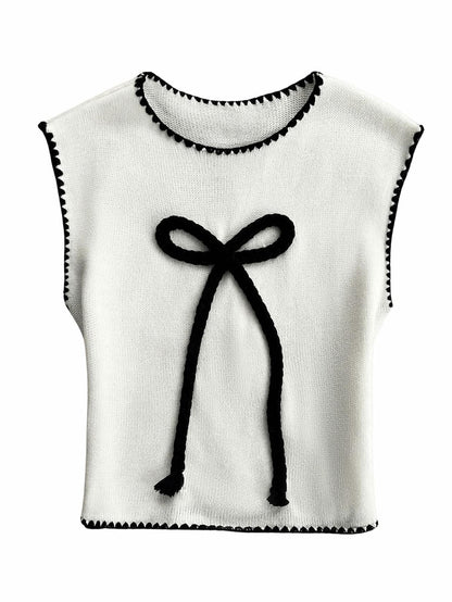 Verdusa Women’s Sleeveless Sweater Vest Bow Knit Tank Top White S