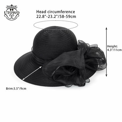 Kentucky Women Organza Sun Hat with Bow Black Wedding Tea Party Fascinator