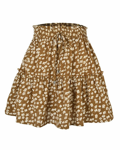 Women's Summer High Waist Drawstring Mini Skirt Casual Flowy Boho Size L