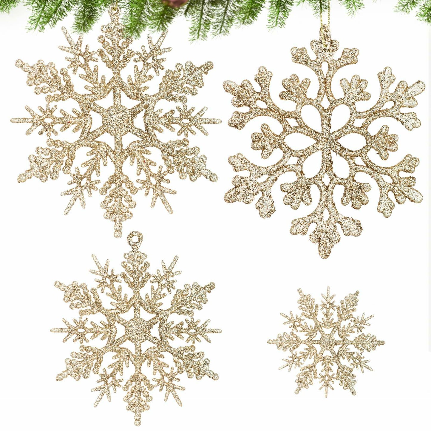 [Like New] Langley 36pcs Rose Gold Glitter Snowflake Ornaments for Christmas Tree
