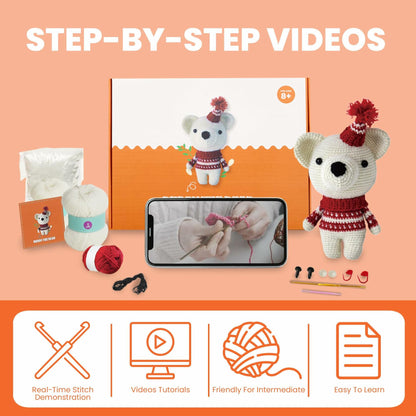 Amigurumi Crochet Kit for Adults Intermediate DIY Craft Bear with Materials