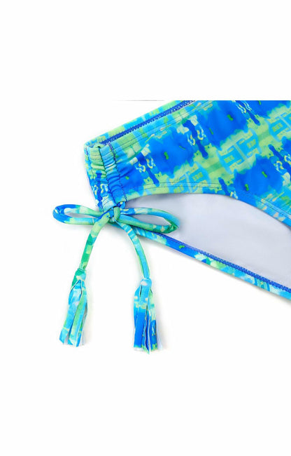 SHEKINI Girls Tie Side Sports Tassel Bikini Set Printed Blue Green Size 10 Years