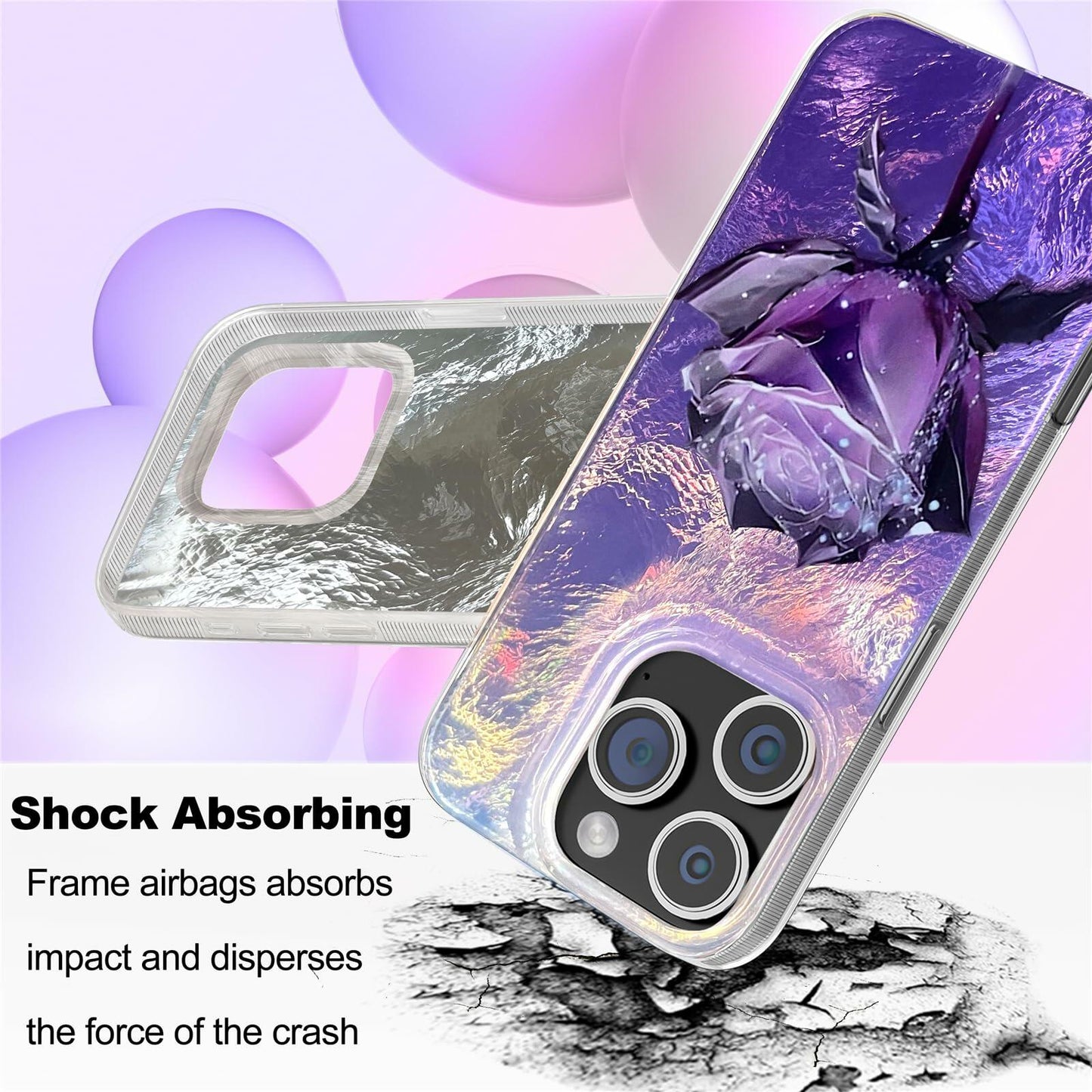 iPhone 16 Pro Case Purple Roses Slim Soft TPU Shockproof Floral Cover