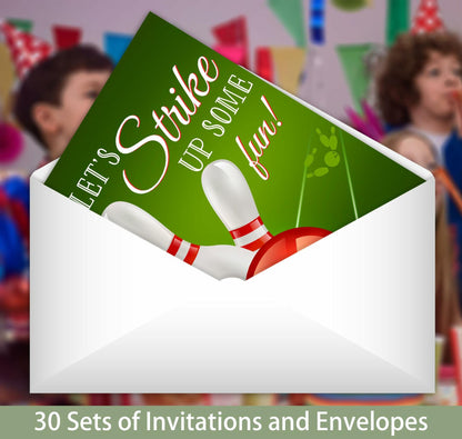 Feyerr Bowling Birthday Invitations for Boys Girls 30 Count Double Sided Cards