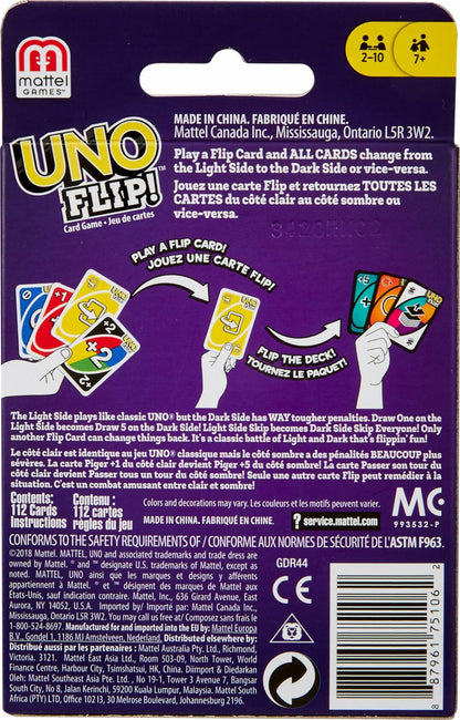 Mattel UNO FLIP! Family Card Game 112 Cards Sturdy Storage Tin Ages 7+