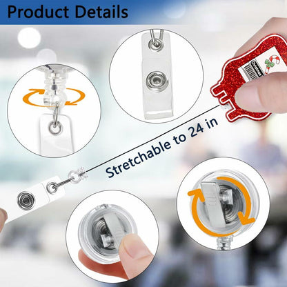 XQLZY Jingle Juice Red Retractable Badge Reel with Shark Clip Glitter